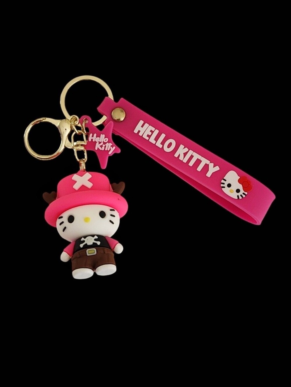 Hello Kitty Hot Pink Silicone Strap Keychain With Character Charm
